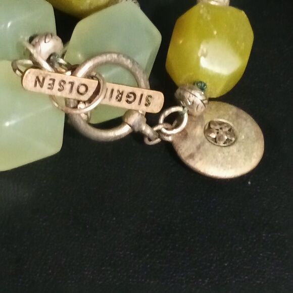 Sigrid Olsen Chunky Green Stone Necklace Toggle Clasp Boho Artisan Jewelry 18" - Picture 1 of 9